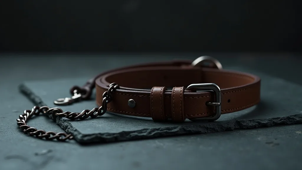 collier de cuir et laisse à chaîne sur ardoise grise a Lyon