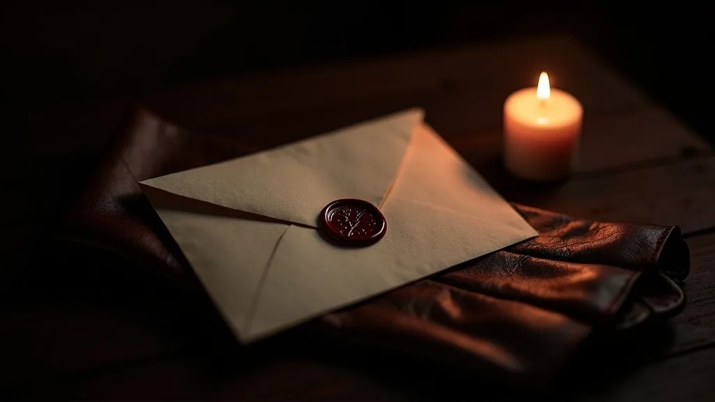 lettre cachetée à la cire rouge sur un gant de cuir, chêne sombre a Lyon